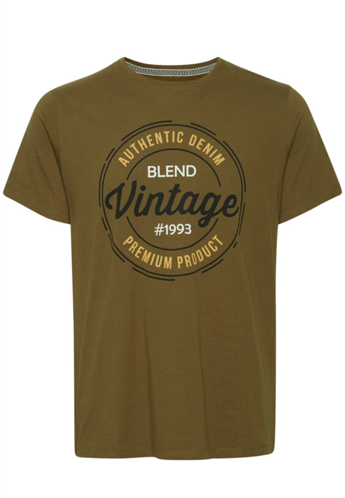 T-Shirt Braun Baumwolle Kurzarm Rundhals Fit Blend Regular Print Logo Shirt in 4387 T-Shirt
