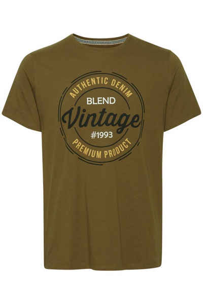 Blend T-Shirt Logo Print T-Shirt Rundhals Regular Fit Kurzarm Shirt Baumwolle 4387 in Braun