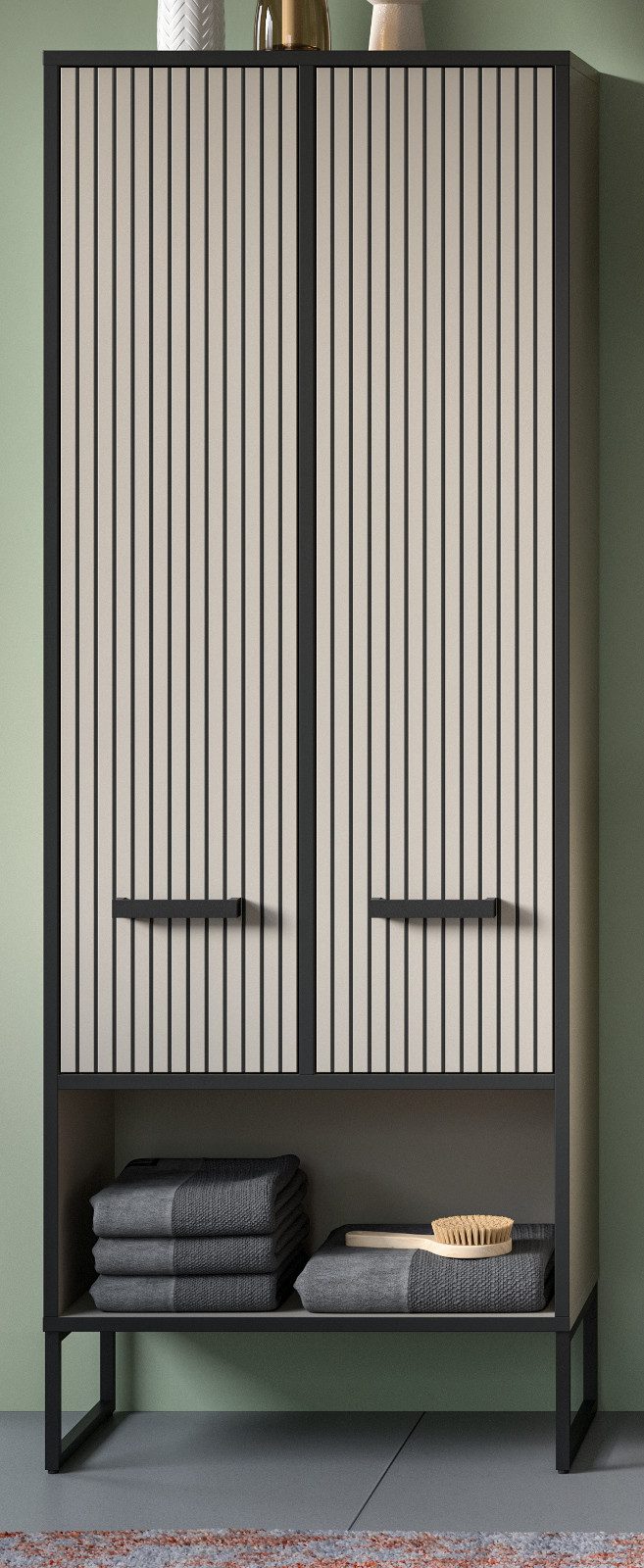 Inn.Furn Hochschrank Scana (Bad Mehrzweckschrank in Sand mit schwarz, 59 x günstig online kaufen