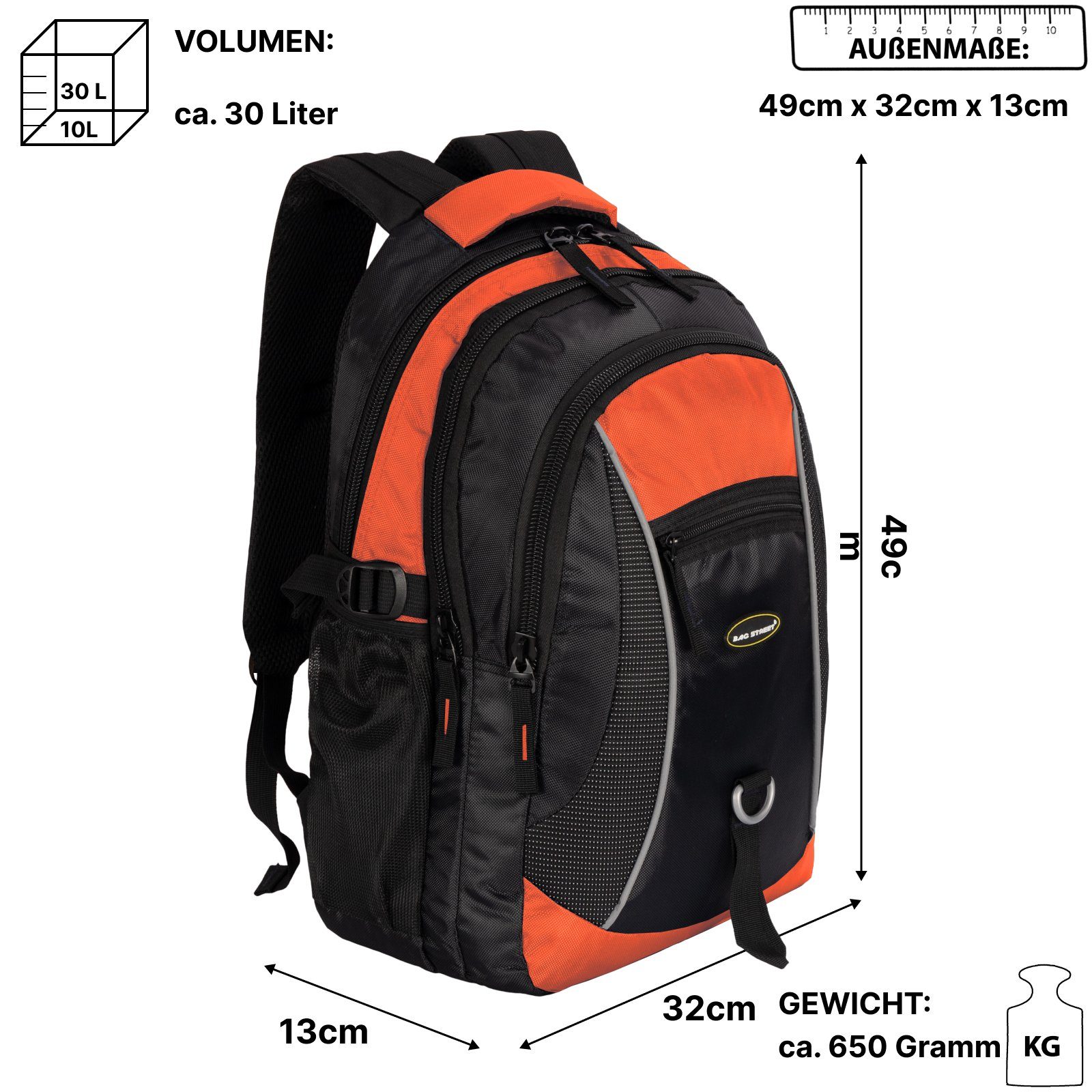 BAG STREET Rucksack Rucksack Damen Herren Sport Schulrucksack Freizeit Reise Wandern, Freizeitrucksack, Sportrucksack, Businessrucksack