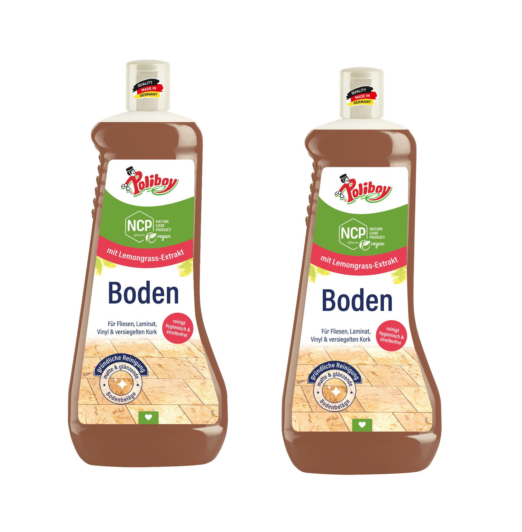 poliboy NCP Bodenreiniger 2er Set - je 1 Liter - für alle wischbaren Böden Fussbodenreiniger (zur regelmäßigen Reinigung - Grapefruit-Duft - Made in Germany)