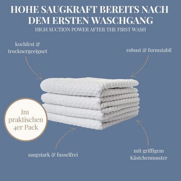 Carenesse Handtücher 50x100 cm weiß, 4-er Pack Waffelmuster & Bordüre Duschtuch Badetuch, 100% Baumwolle fusselfrei saugstark weich Towel Frotteehandtuch