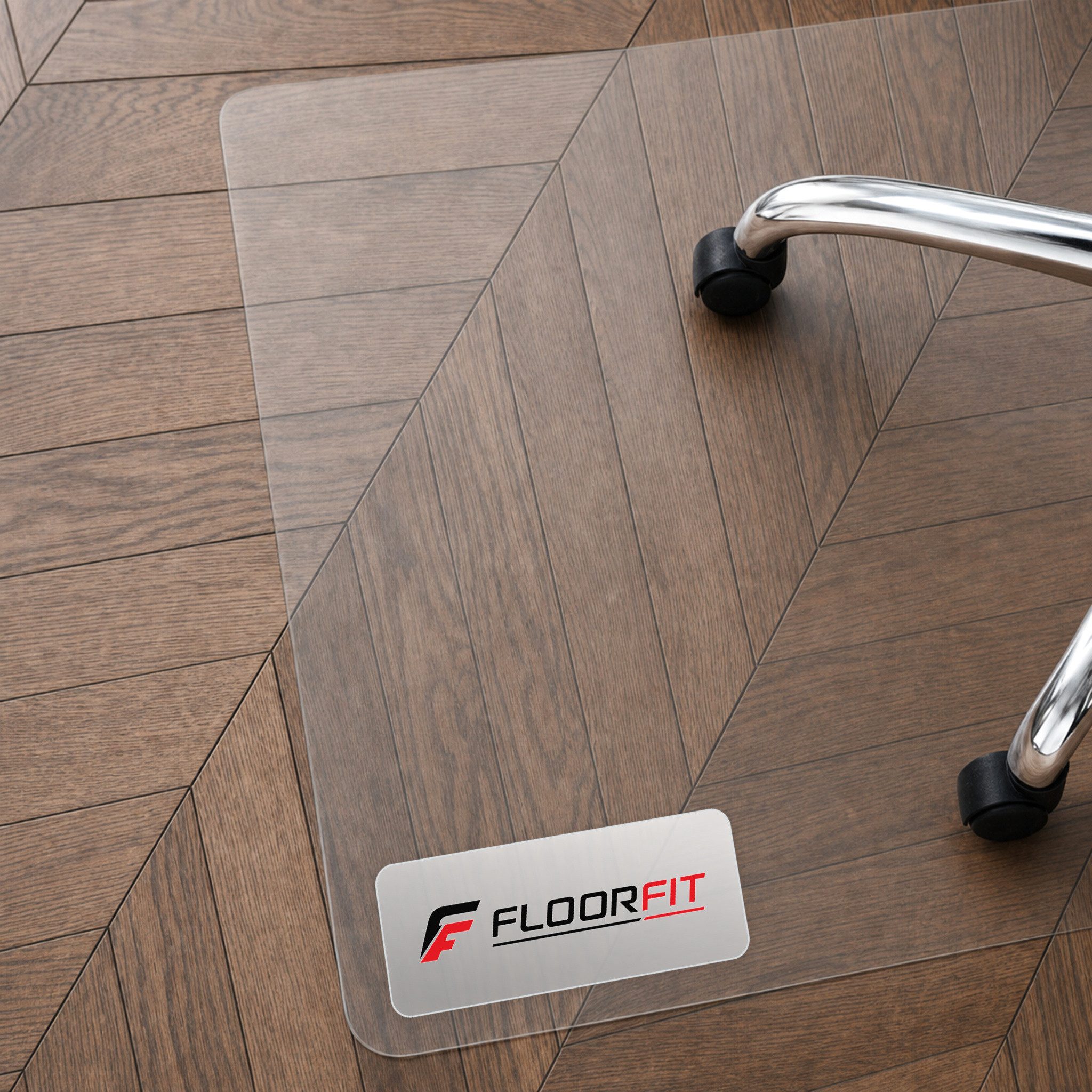 Office Marshal Bodenschutzmatte Floorfit für Hartböden nach Maß, transparent mattiert, wasserabweisend, 45°-Kantenschnitt, abgerundete Ecken