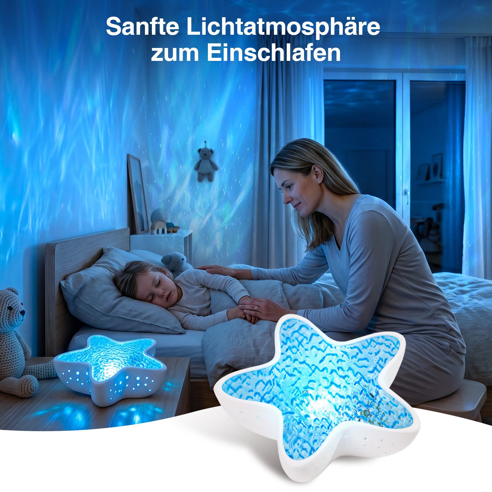 ANYSUN LED-Sternenhimmel Projektor Seestern Sternenprojektor Lampe mit 7 Lichtmodi, stufenlos dimmbar, 1200 mAh Akku, LED fest integriert, USB-C wiederaufladbar Nachtlicht für Kinder Erwachsene, Schlafzimmer