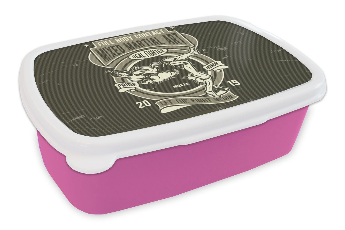 MuchoWow Lunchbox Mancave - Sport - Kampfsport - Vintage, Kunststoff, (2-tlg), Brotbox für Erwachsene, Brotdose Kinder, Snackbox, Mädchen, Kunststoff rosa