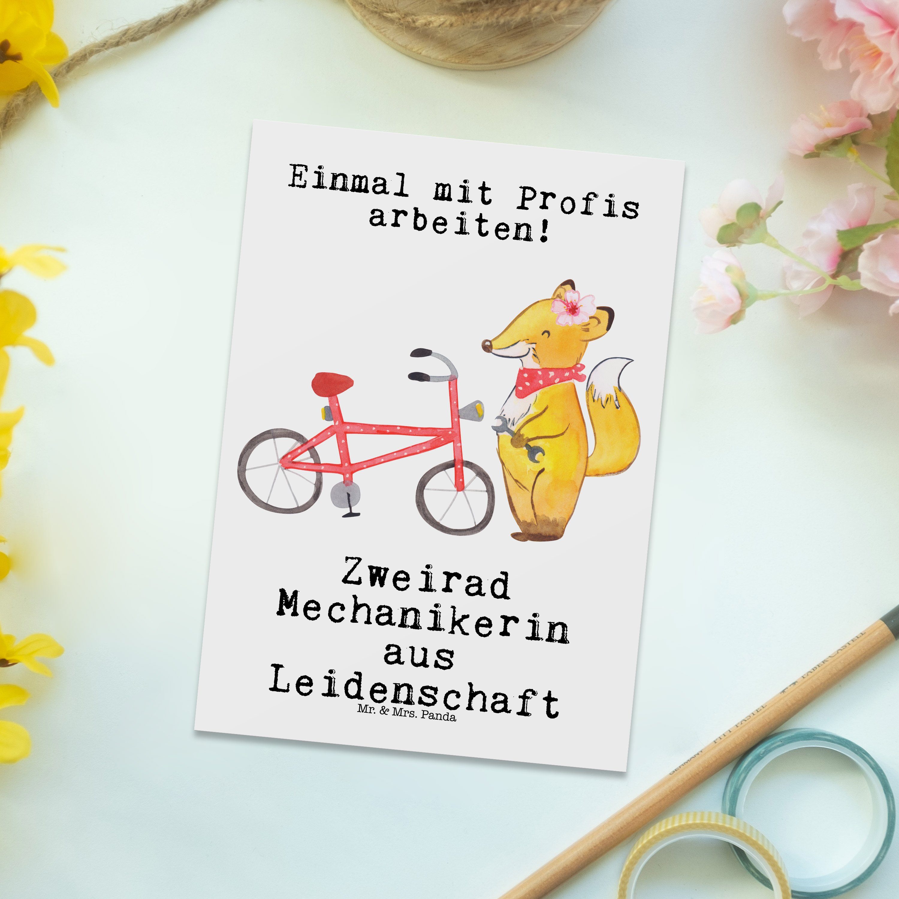 aus Grußkarte, Leidenschaft - Zweirad - Mrs. S Mechanikerin Mr. Geschenk, & Panda Postkarte Weiß