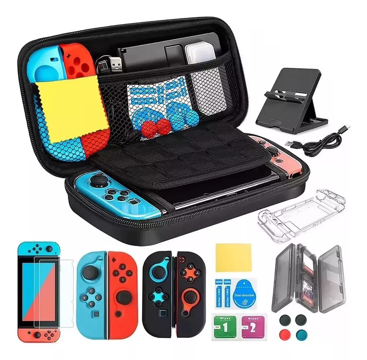 Sross Nintendo-Controller (25-in-1Tragetasche für Nintendo Switch, 25 St., HD-Displayschutzfolien für Nintendo Switch)