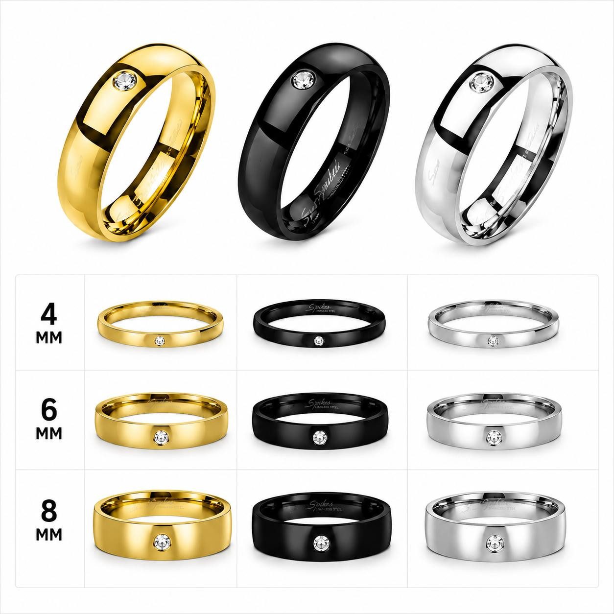 Taffstyle Fingerring Partnerring Edelstahl mit Zirkonia Bandring Trauring Ehering Unisex (Polierter Edelstahlring mit eingefasstem Zirkonia als moderner Partner – Bild 4 von 5