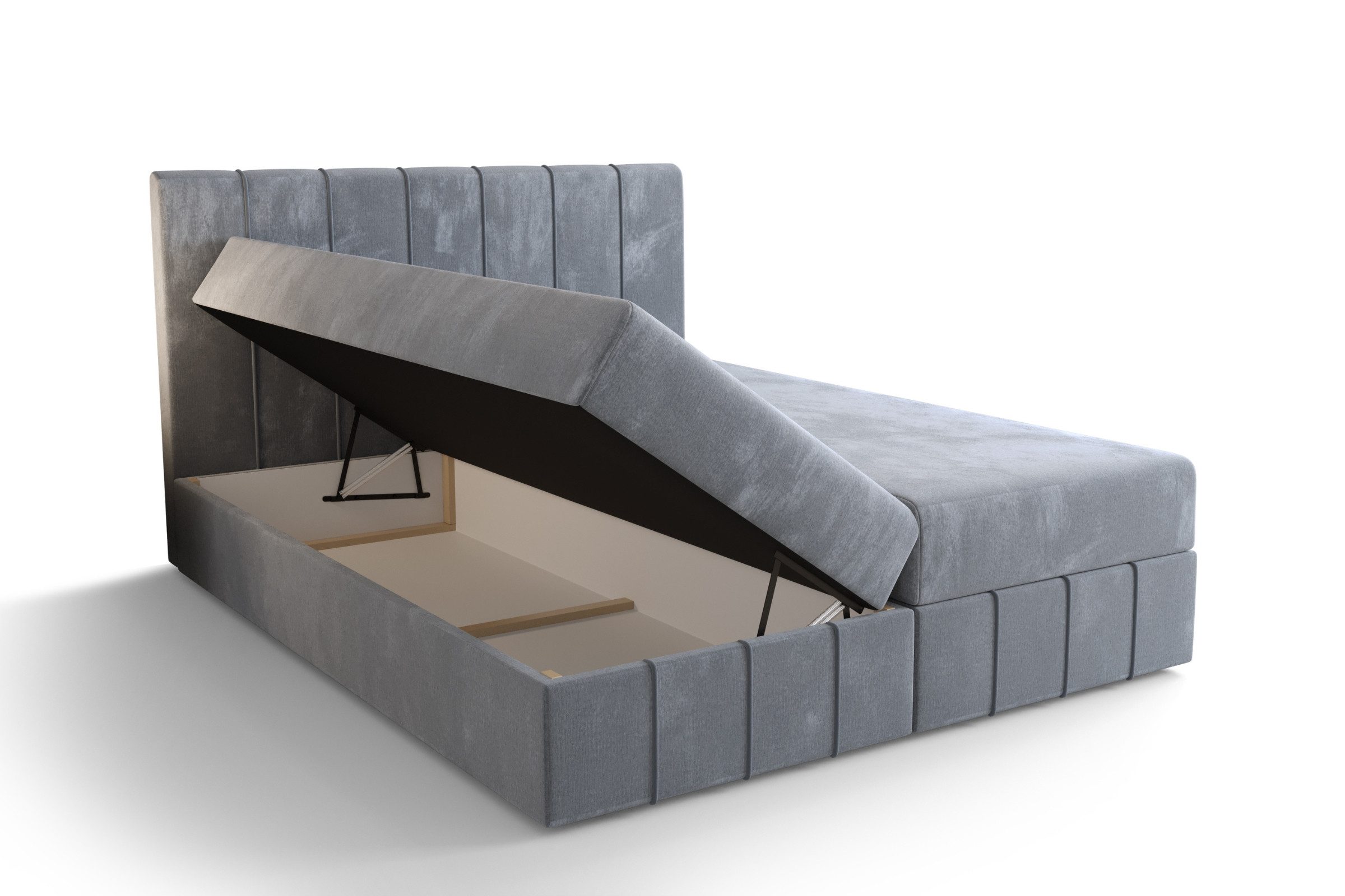 Deine Möbel 24 Boxspringbett BOHO in Velours Boxbett Schlafzimmerbett Ehebett (Boxspringbett, 1-St., Boxspringbett mit Kopfteil und Bettkästen), wasserabweisender Veloursstoff MONOLITH