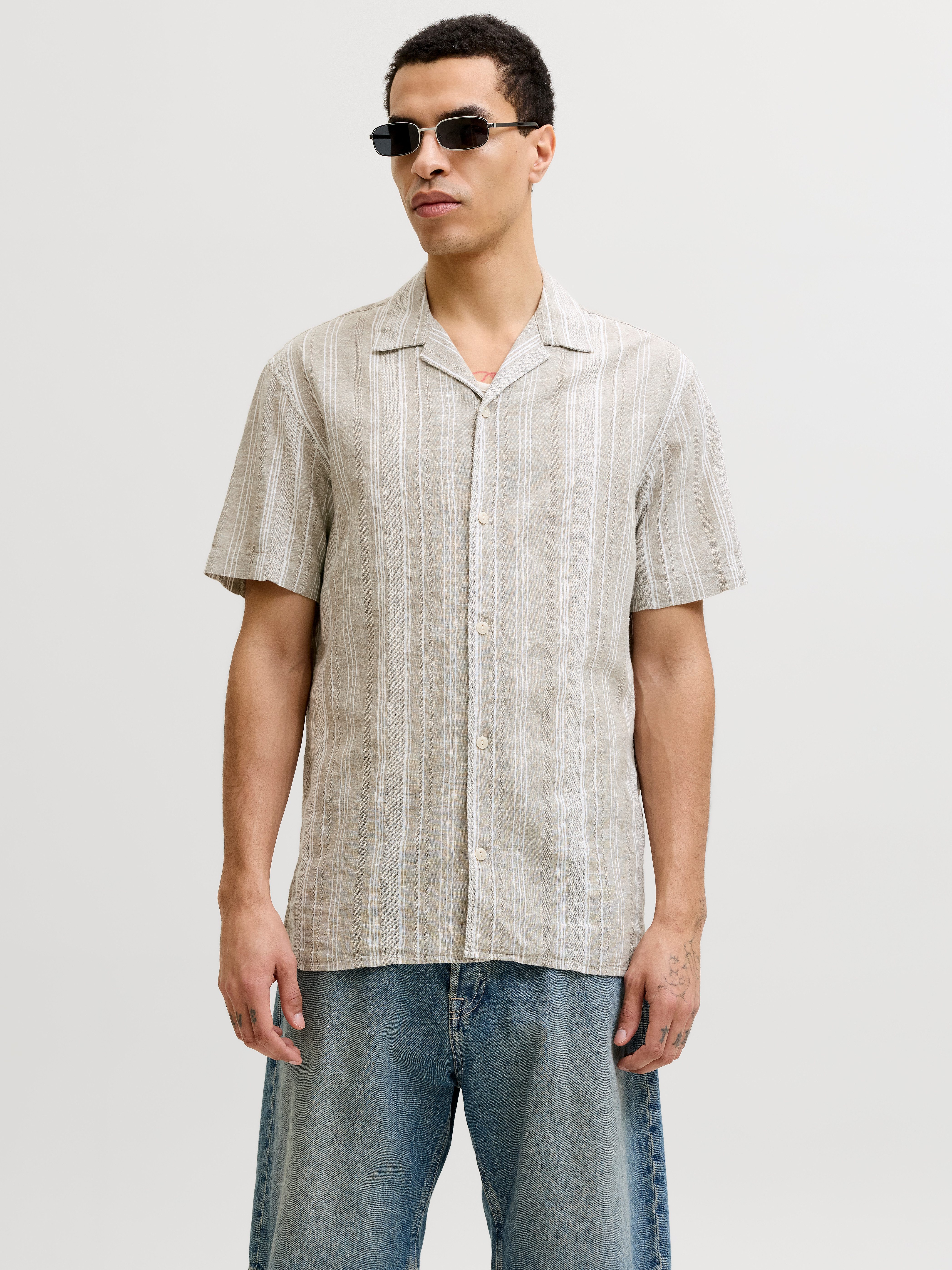 Jack & Jones Kurzarmhemd JPRBLUSUMMER LIN. BLEN DOBBY SS SHIRT SN