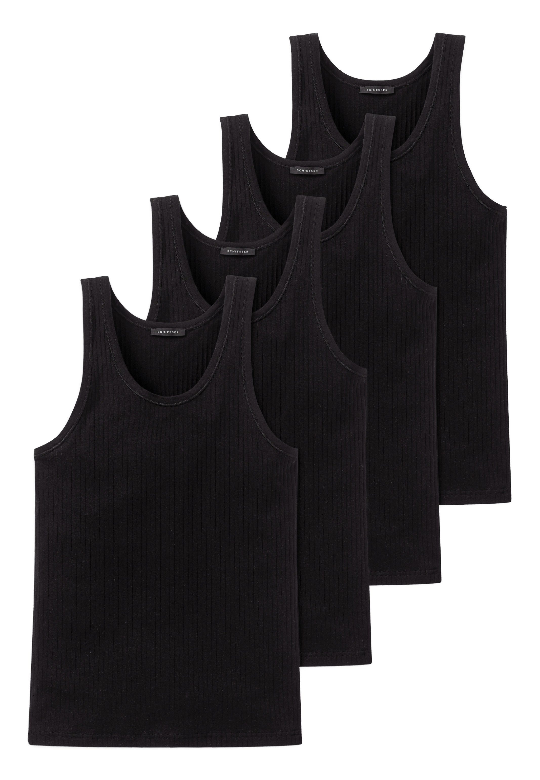 Schiesser Unterhemd 4er Pack Cotton Essentials Authentic (Spar-Set, 4-St) Unterhemd / Tanktop - Baumwolle - Flexibel und formstabil Schwarz