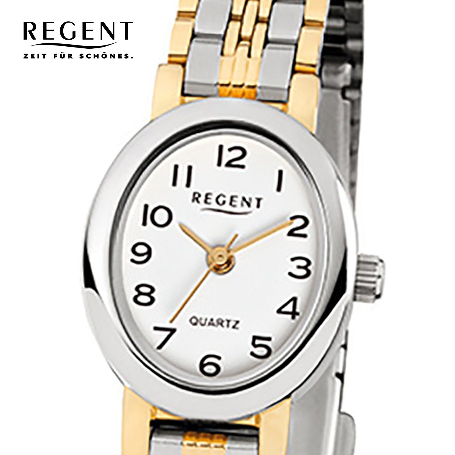 Regent Analog, Armbanduhr gold Regent Quarzuhr ionenplattiert (ca. silber 20x24mm), oval, Damen Edelstahl, klein Damen-Armbanduhr
