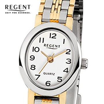 Regent Quarzuhr Regent Damen-Armbanduhr silber gold Analog, Damen Armbanduhr oval, klein (ca. 20x24mm), Edelstahl, ionenplattiert