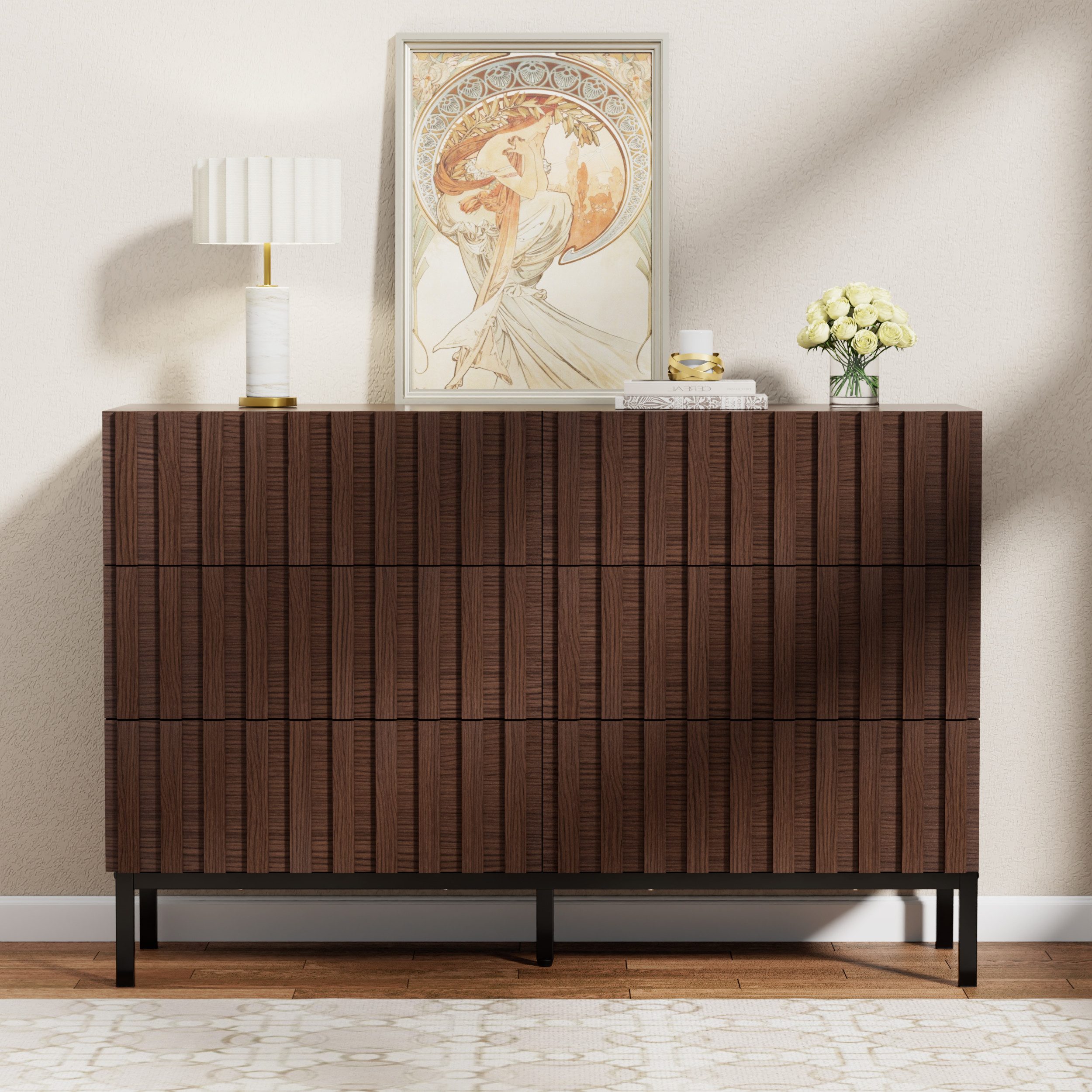 UEV Kommode schmal mit Schubladen, Sideboard für Wohnzimmer Schlafzimmer Flur (Packung, Aufbewahrungsschrank), Kippsicherung, Aufbewahrungskommode, TV Board Schubladenschrank Buffet