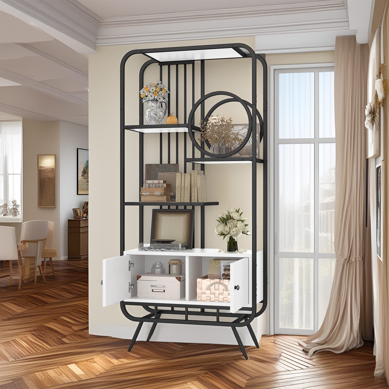 MODFU Bücherregal Wandregal, Metallregal mit Doppeltür & 3 Regalböden, Weiß günstig online kaufen