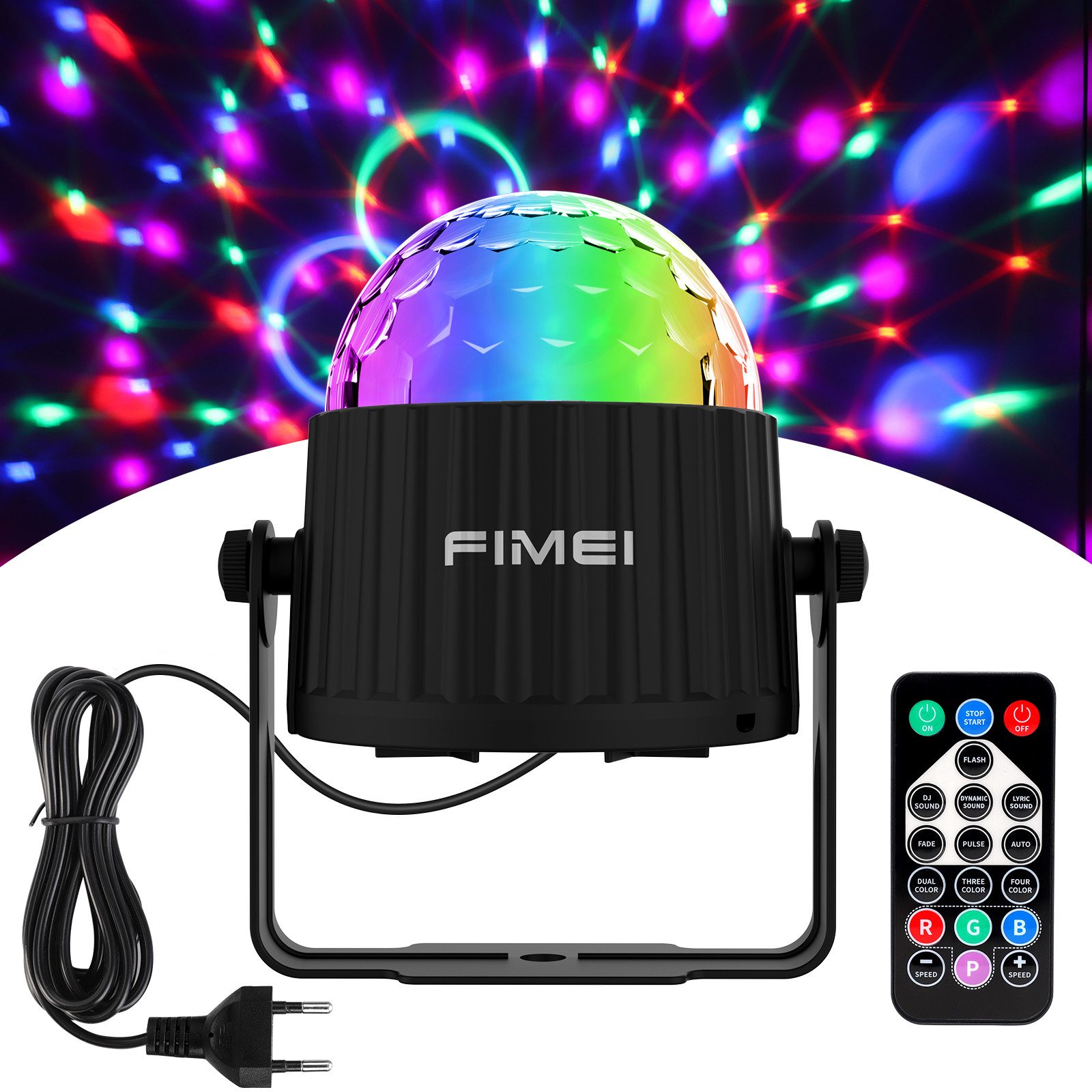 FIMEI LED Discolicht Discokugel 360° drehbar mit Fernbedienung, 15 Farben, musikgesteuert, LED fest integriert, 9W RGB, dynamische Effekte – Bild 5 von 5