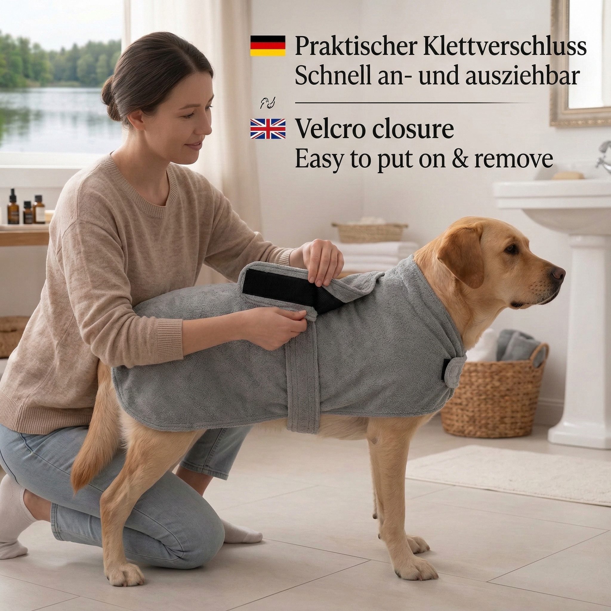 Betz Hundehandtuch extra saugfähig & schnelltrocknend mit Klettverschluss, 100% Baumwolle, Hunde Bademantel – Bild 5 von 5