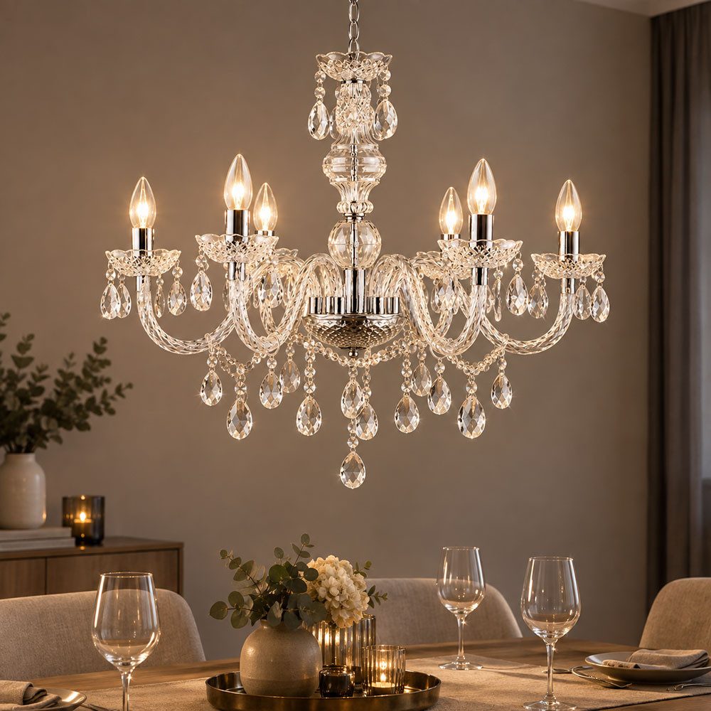 GLOBO LIGHTING Kronleuchter, Leuchtmittel nicht inklusive, Kronleuchter Kristallbehang Pendelleuchte hängend Esszimmer