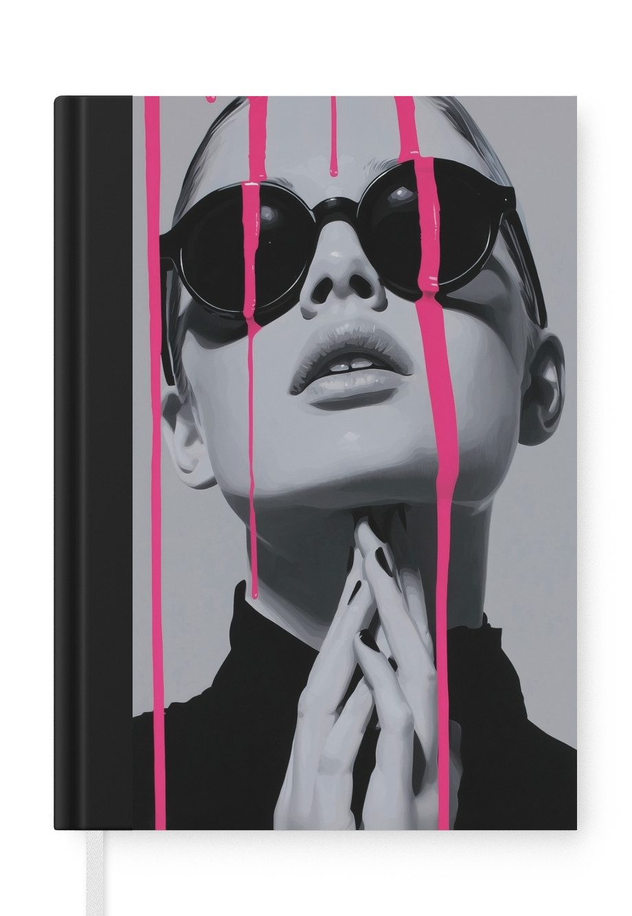 MuchoWow Notizbuch Porträt - Frau - Sonnenbrille - Farbtropfen, Notebook, Notizblock a5, Tagebuch, Journal Liniert