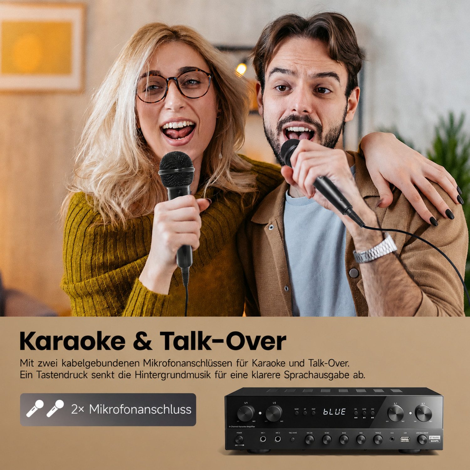 Donner Audioverstärker 2/4/6 Kanal Audio-Leistungsverstärker Stereoempfänger Verstärker (Anzahl Kanäle: 4, 440,00 W, 4 Kanäle, 2 Mikrofoneingänge, Bass, Höhen) – Bild 4 von 5