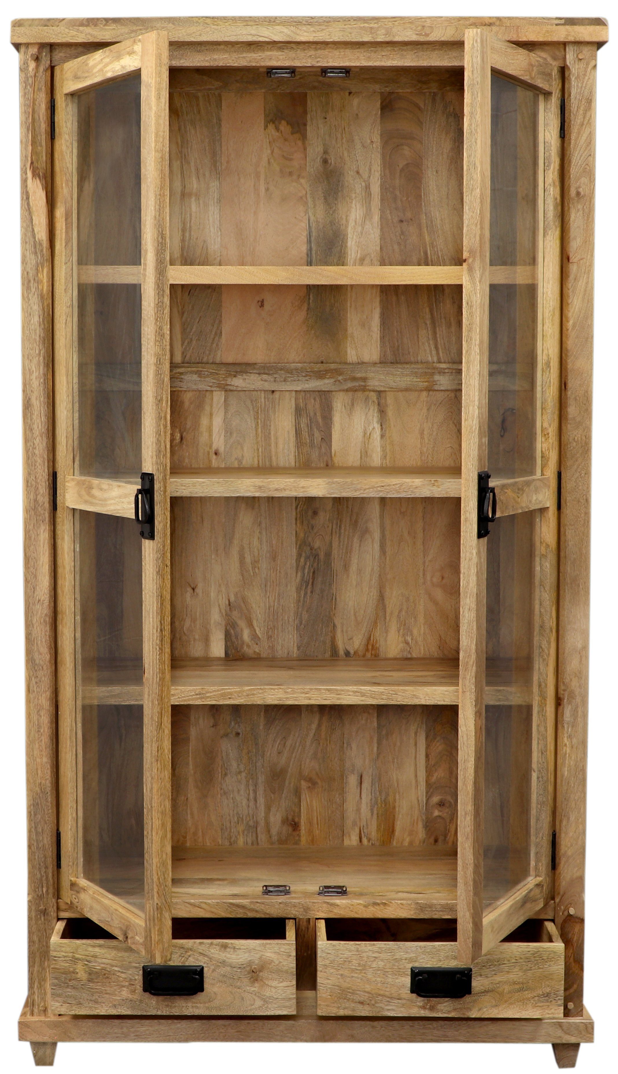 Indischesmoebelhausde Esstisch Vitrine Devi 100x180x45 aus Mangoholz