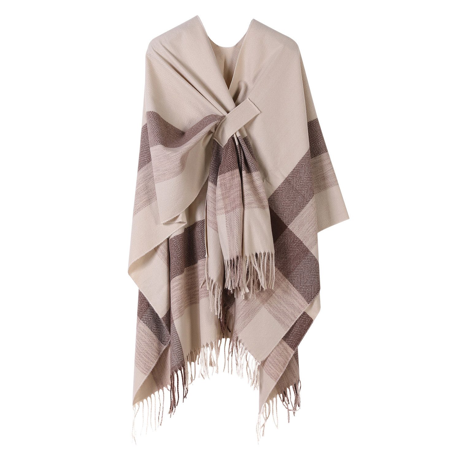 Refttenw Poncho Damen Warmer Winterschal Fransentuch Cape, Oversized Schal 160×135cm Strickponcho, Strickcape