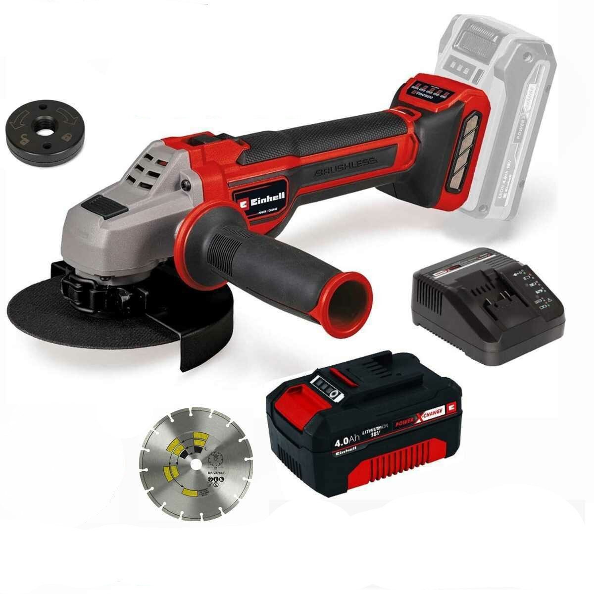 Einhell Akku-Winkelschleifer Winkelschleifer TP-AG 18/125 CE Q Li-18V Akku 4.0 Ah + Trennscheibe