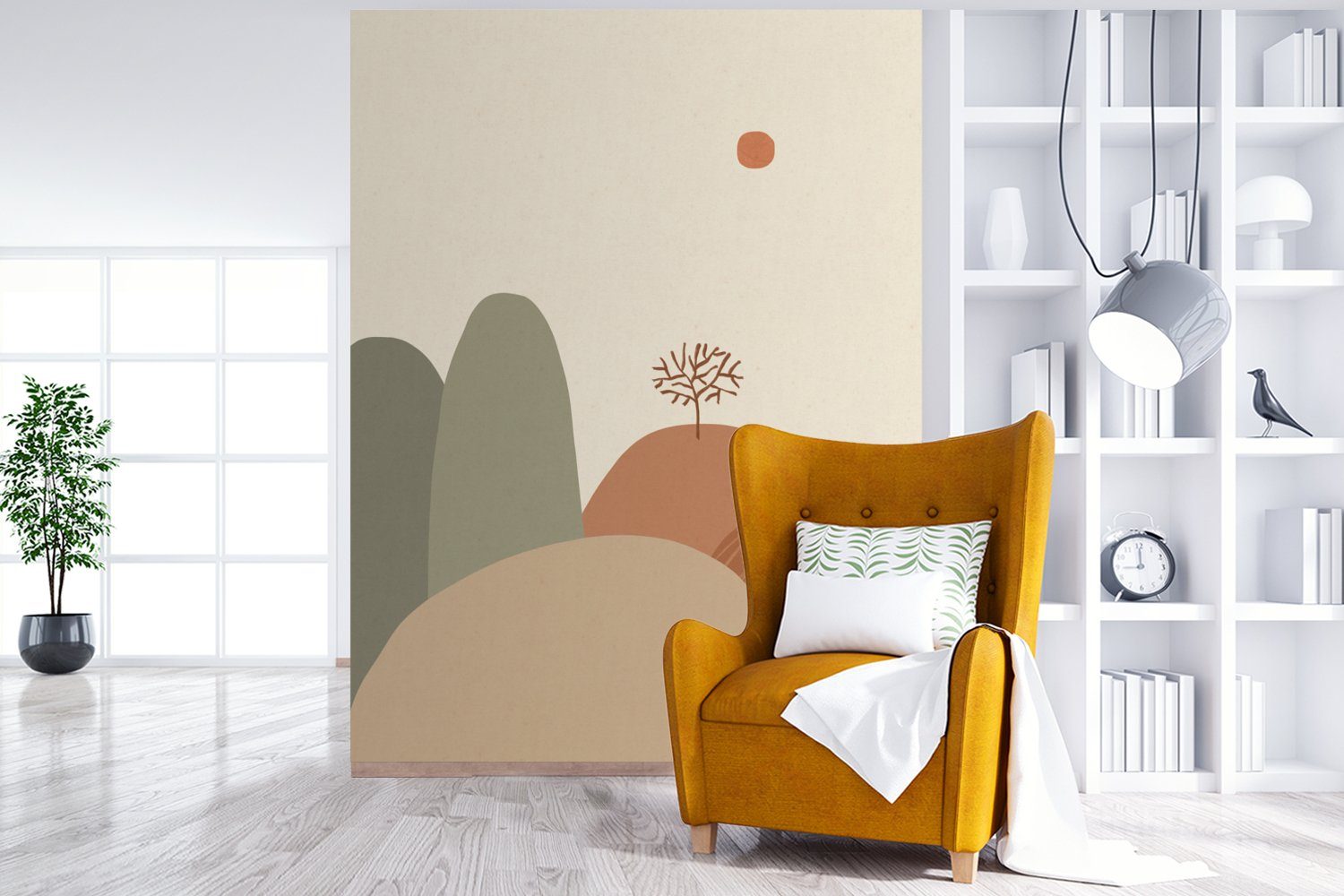 Wohnzimmer, St), - bedruckt, Pastell Tapete Vinyl Abstrakt, Wandtapete für Montagefertig Fototapete - Matt, MuchoWow Landschaft (4 Berge -