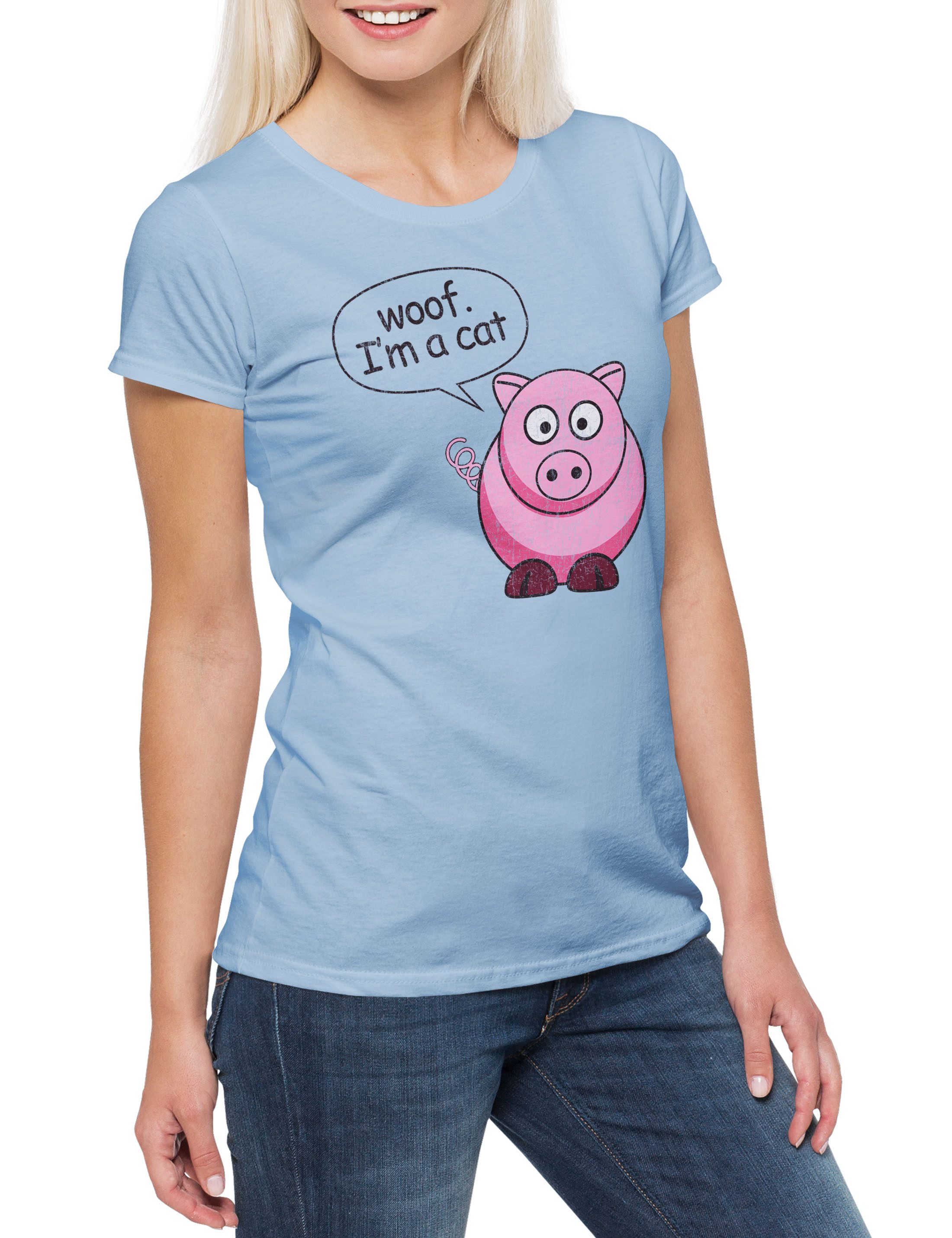 Print-Shirt Pig I'm A Cat Damen T-Shirt Modern Dog Hund Katze Kitty Pig Schwein