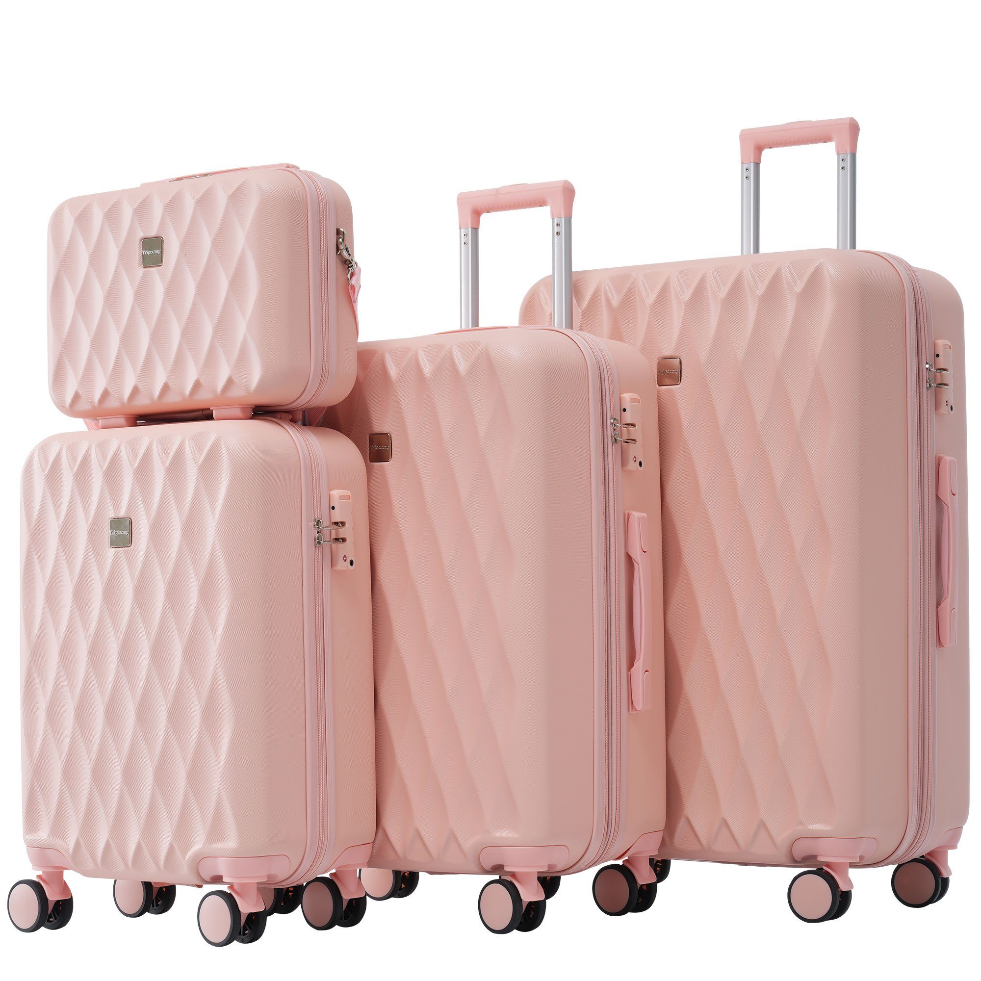 REDOM Trolleyset, 4 Rollen, (S-M-L-XL-Set, und Mit mit Rollkoffer), Kosmetiktasche, Hartschalen-Koffer, Gepäck 4 tlg., Universalrad, Rosa Teleskopstiel Zahlenschloss