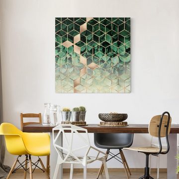 Bilderdepot24 Leinwandbild Kunstdruck Natur Blätter goldene Geometrie grün Bild auf Leinwand XXL, Bild auf Leinwand; Leinwanddruck in vielen Größen