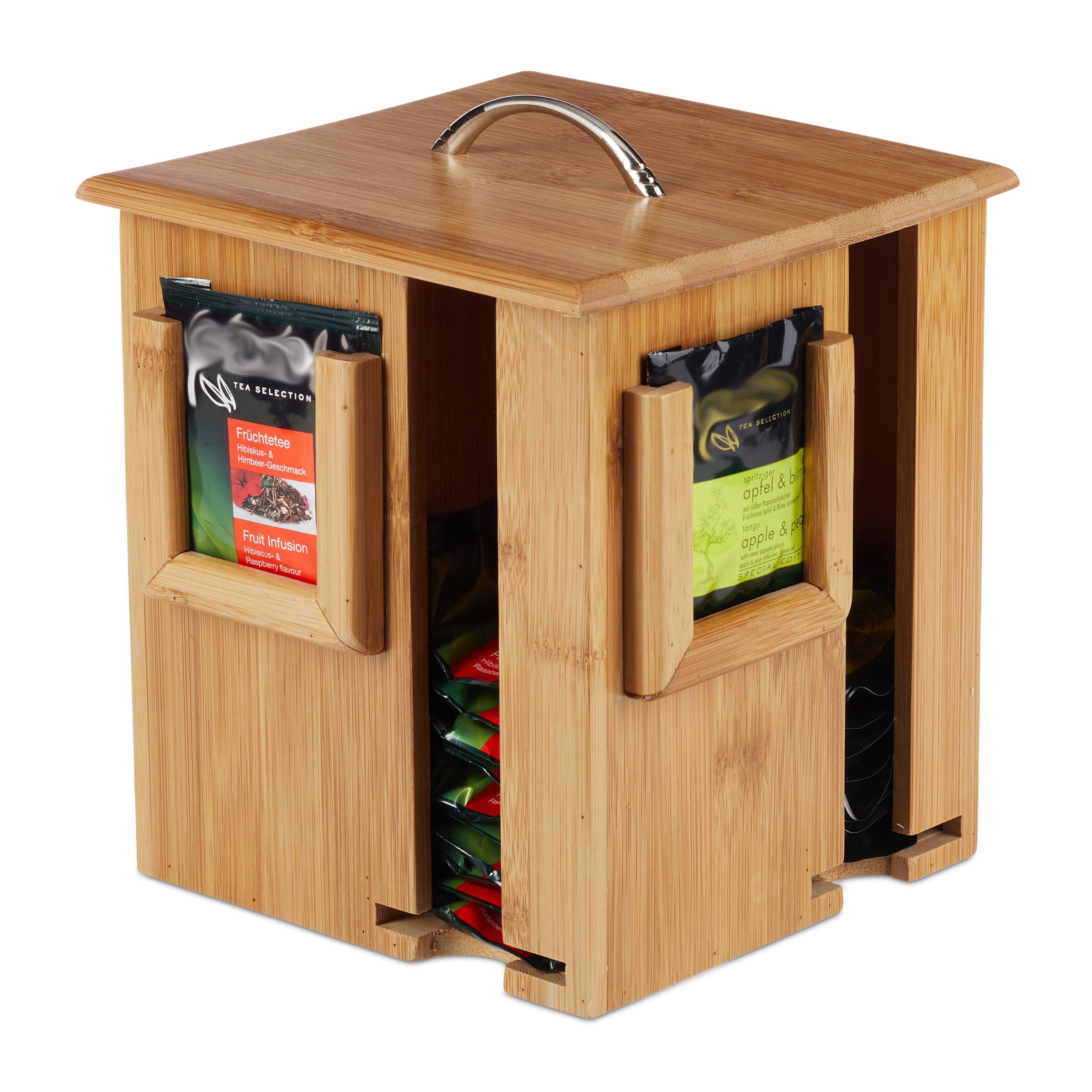 relaxdays Teebox drehbar aus Bambus, Bambus, (1-tlg)
