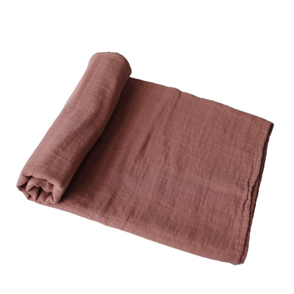 Babydecke Musselin Mullwindel Decke Cognac, Mushie, aus Bio-Baumwolle, XXL Spucktuch, Wickeldecke, Pucktuch, Kuscheldecke, Mehrzweckdecke, Universaltuch, ideal fürs Baby, Rot / Braun