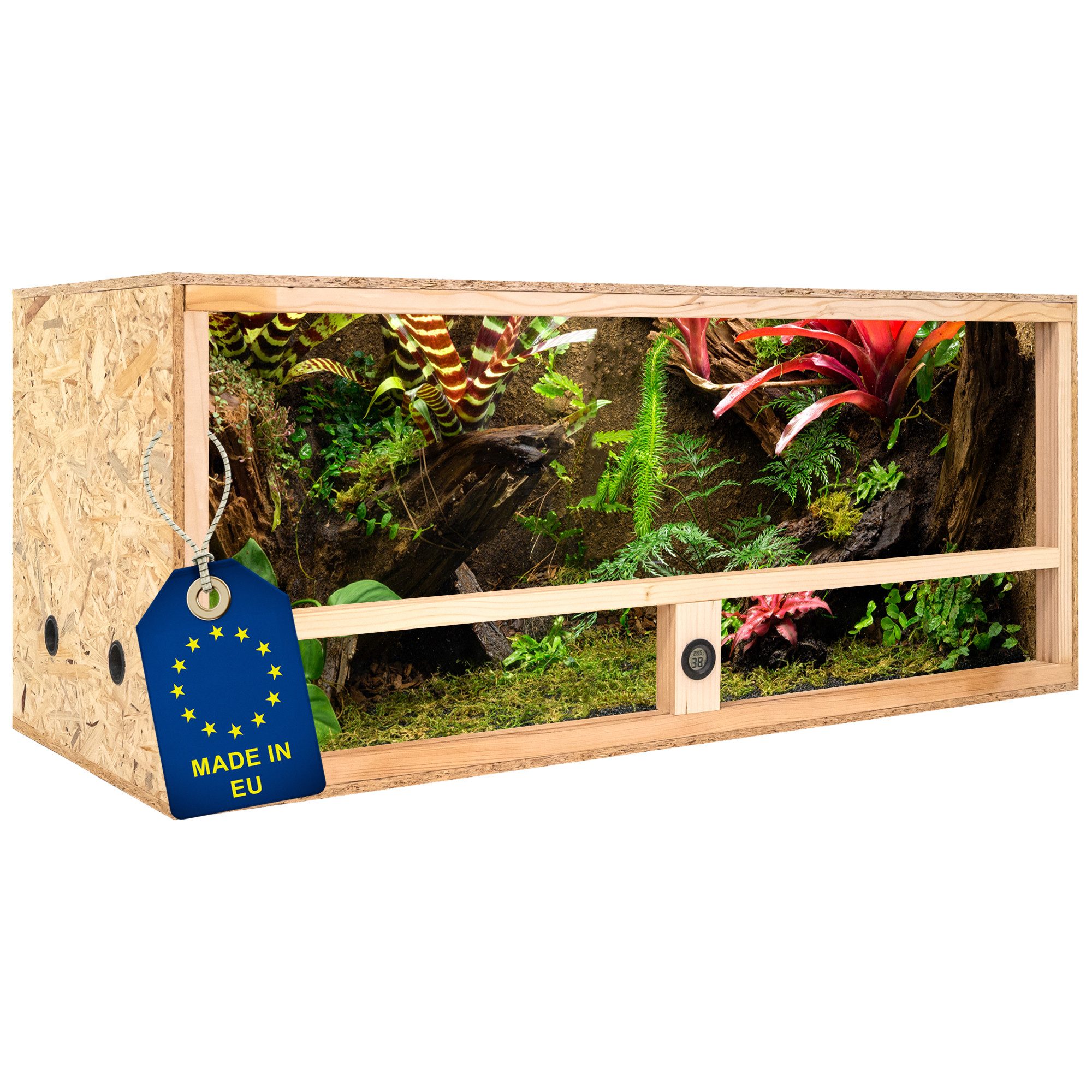 Terrarium Holz Terrarium 120x50x50 mit Seitenbelüftung & Integriertem Hygrometer