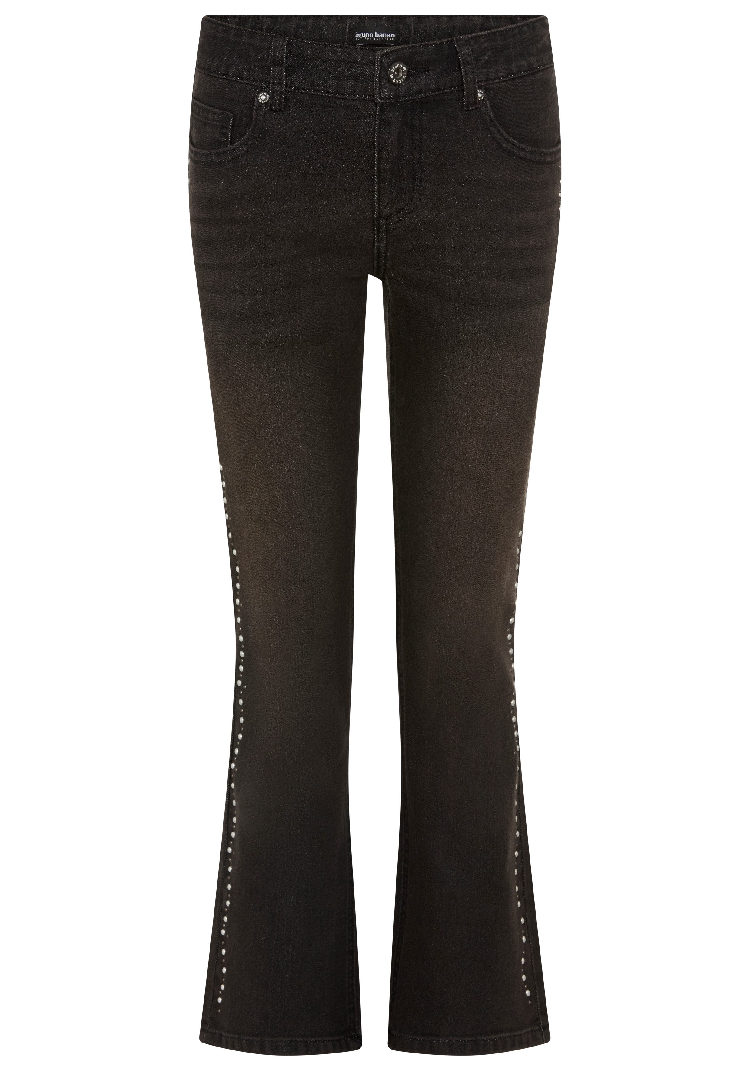 Bruno Banani Bootcut-Jeans Stretchjeans mit Nieten an Seitennaht, perfekter Modeartikel Jeans in Bootcut Fit, mit Glitzersteinen, mit Abriebeffekten – Bild 5 von 5