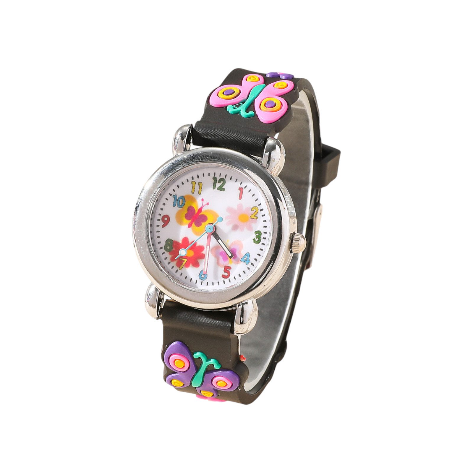 Quarzuhr Kinder Armbanduhr Silikon Uhr Bunte Kinderuhr mit Schmetterling