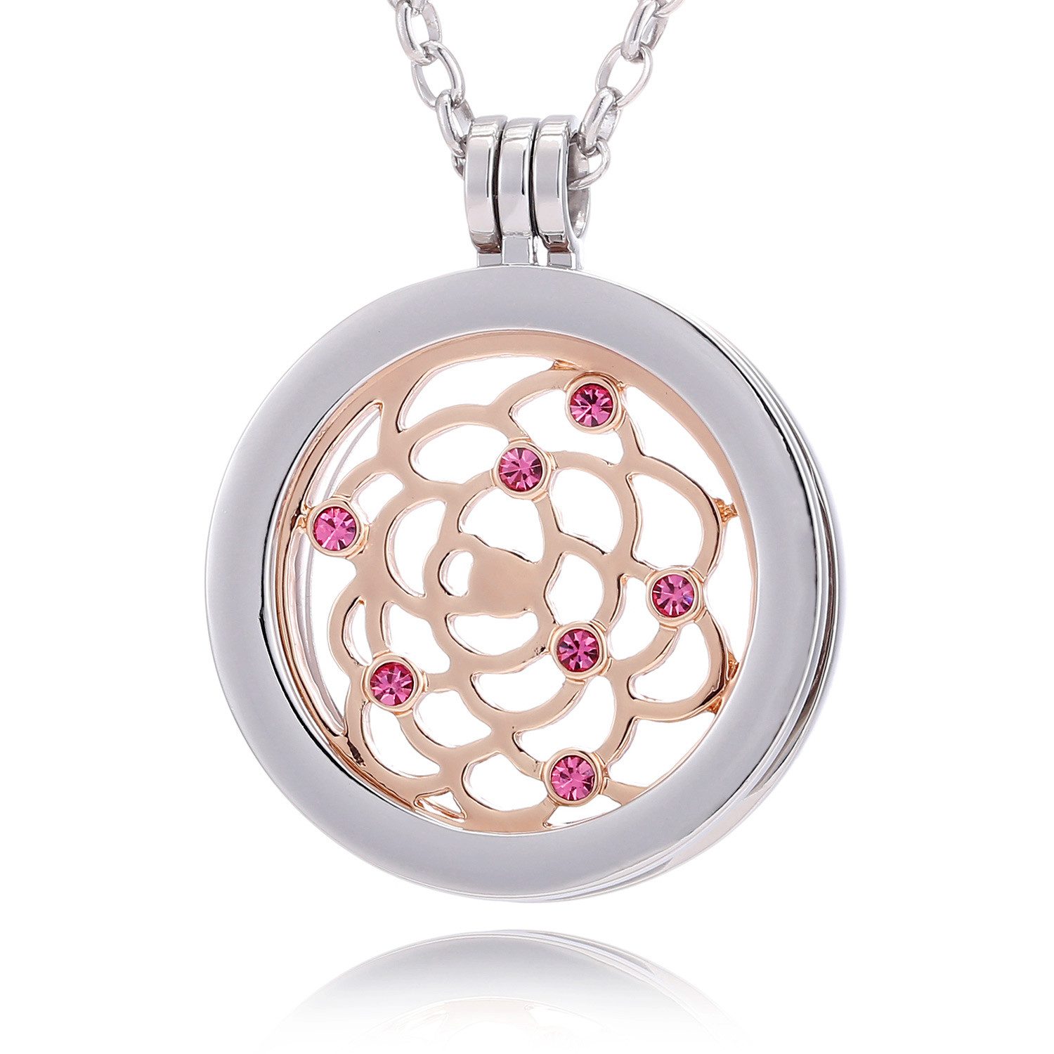 Morella Kette mit Anhänger Damen Halskette 70 cm mit Coin 33 mm (2-tlg), Silberkette inkl. austauschbarem Coin, im Samtbeutel