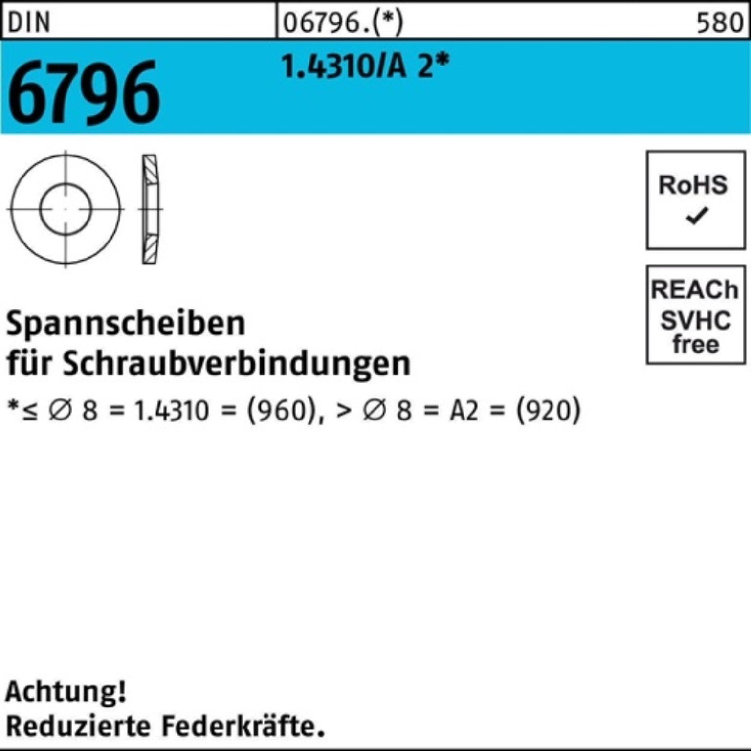 Reyher Spannscheibe 1000er Pack Spannscheibe DIN 6796 4x 9x 1 1.4310/A 2 1000 Stück DIN 6