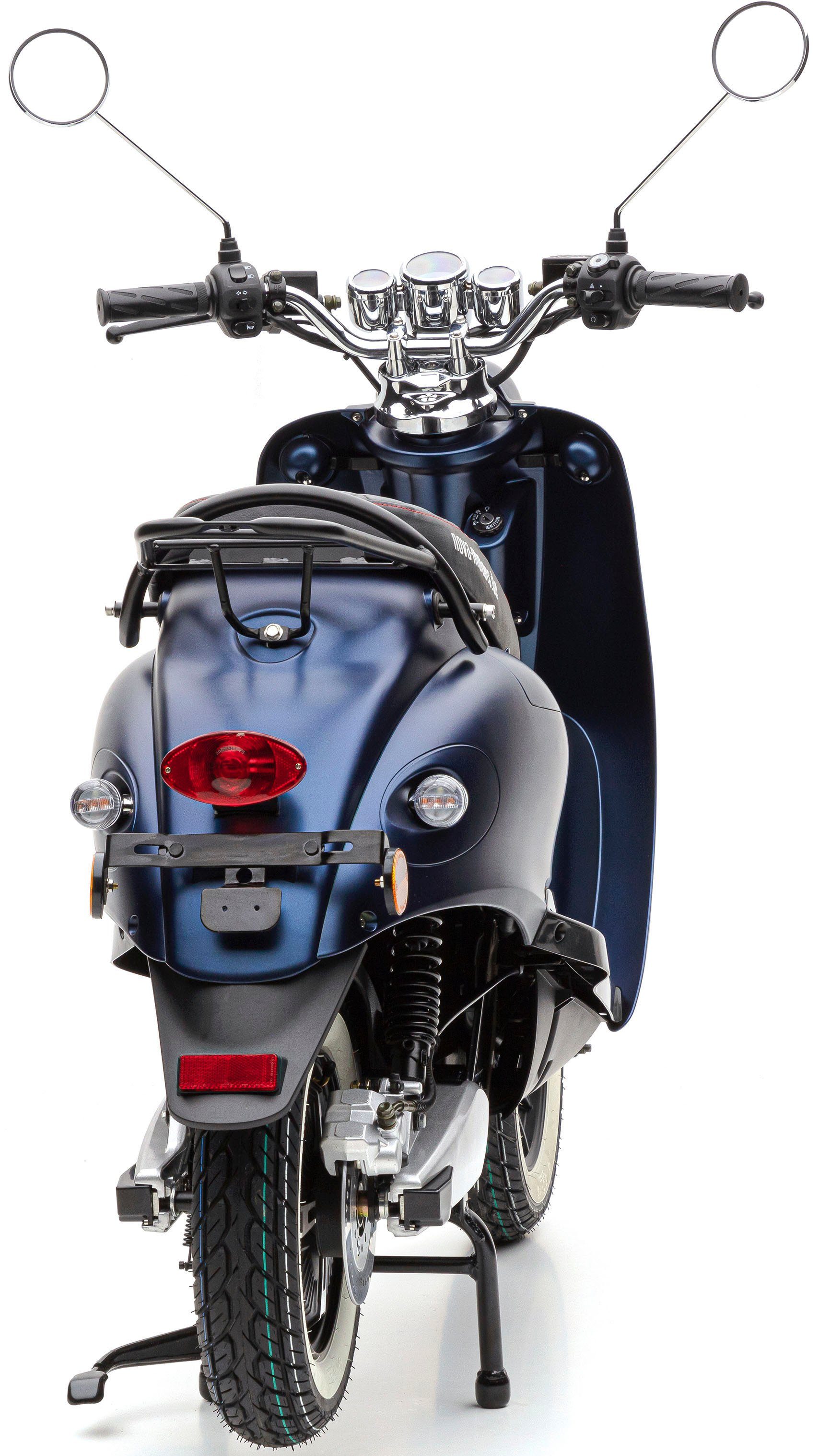 Nova Motors E-Motorroller eRetro Star 2000 Li Tacho km/h, und 45 blau Mit W, digitalem Premium, Sitzbank Weißwandreifen, gesteppter