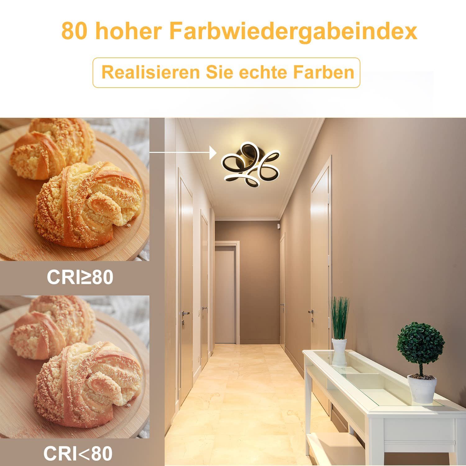 Deckenlampe Kaltweiß, Schwarz Wohnzimmer Dimmbar Deckenleuchte Schlafzimmer Modern, dimmbar, fest mit Nettlife LED integriert, Warmweiß, LED 26CM Nicht Fernbedienung Neutralweiß, Küche, für 17W,