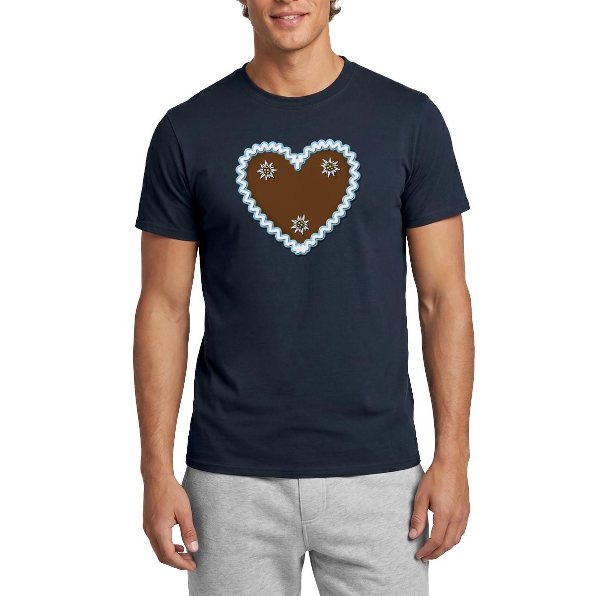 Spreadshirt T-Shirt Lebkuchenherz Design Mit Edelweiß Bayern Männer T-Shirt (1-tlg)