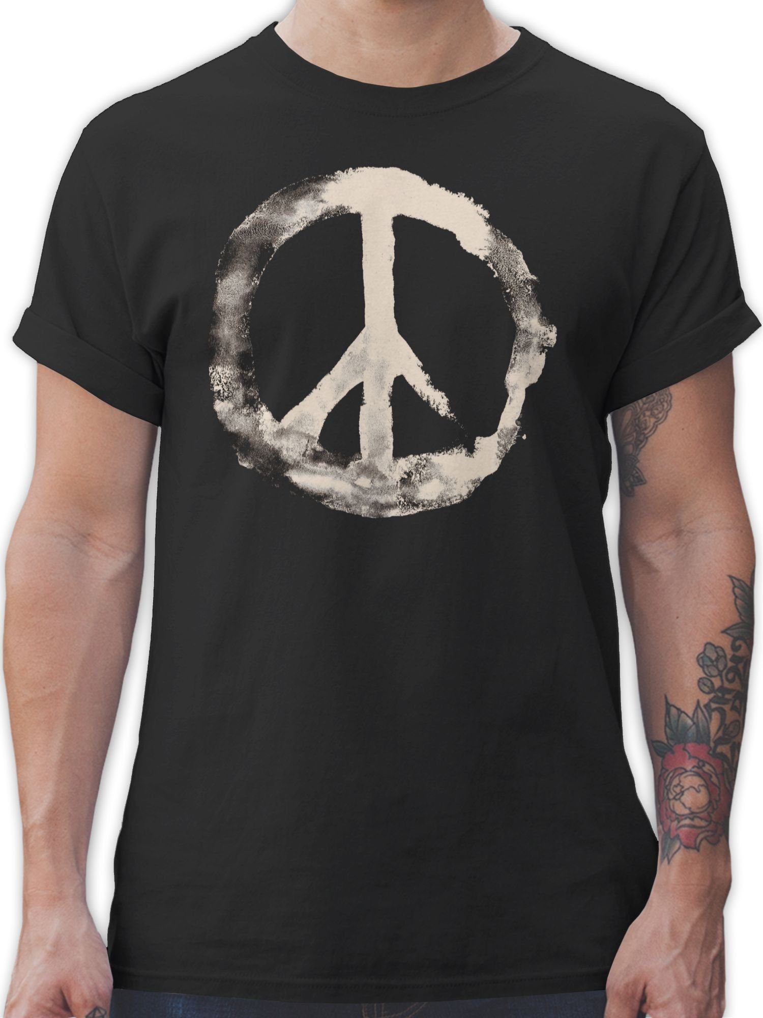 Shirtracer T-Shirt Frieden - Peacesymbol weiss Sprüche Statement 1 Schwarz