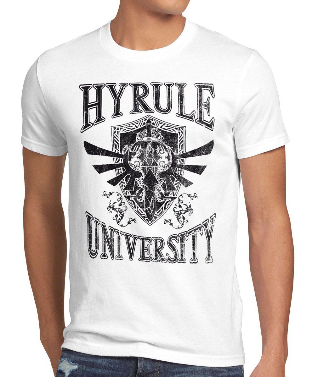 style3 Print-Shirt Herren T-Shirt Hyrule University link zelda wii past ocarina time switch waker weiß