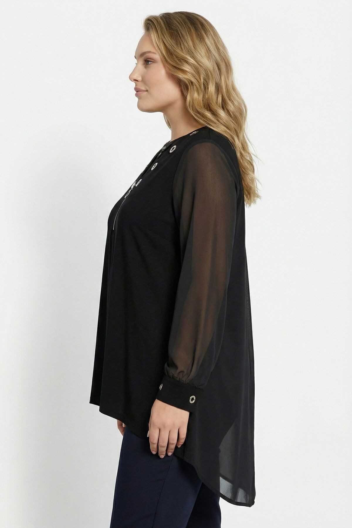 Stil Diva Blusentop Große Größen Schwarze Bluse mit Ärmeln 110880