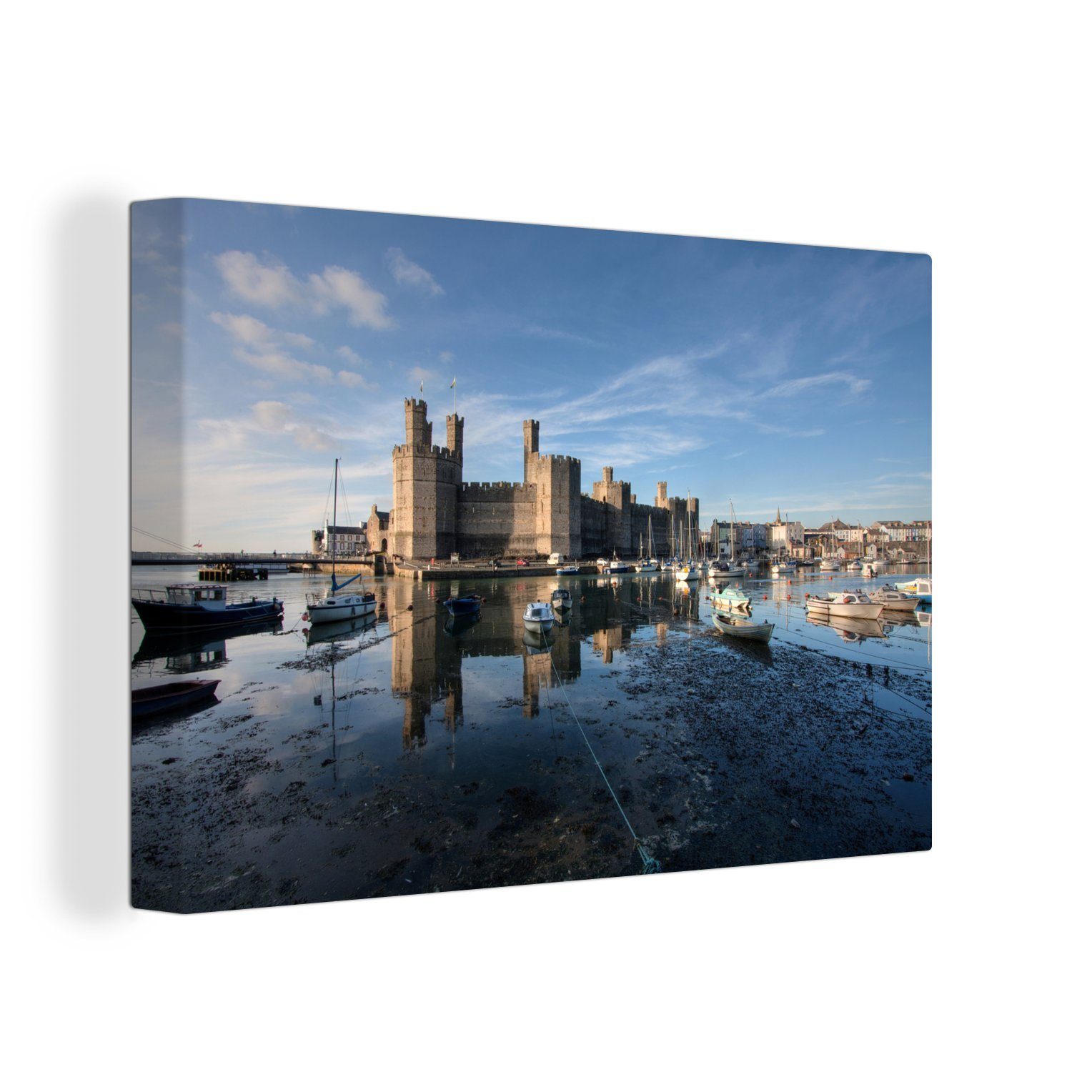 OneMillionCanvasses® Leinwandbild Burg Caernarfon bei schönem, klarem Himmel in Wales, (1 St), Wandbild Leinwandbilder, Aufhängefertig, Wanddeko, 30x20 cm