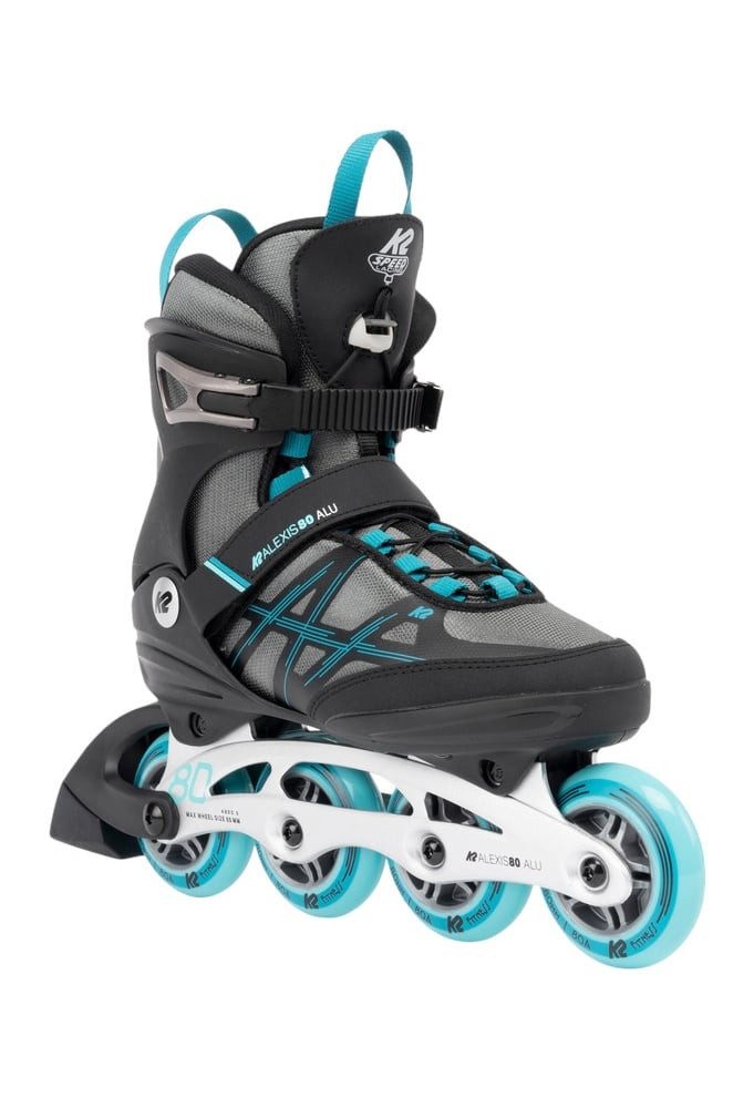 K2 Inlineskates Alexis 80 Alu (Rollen: 80mm/82A, Kugellager: ABEC 5) grau/cyanblau