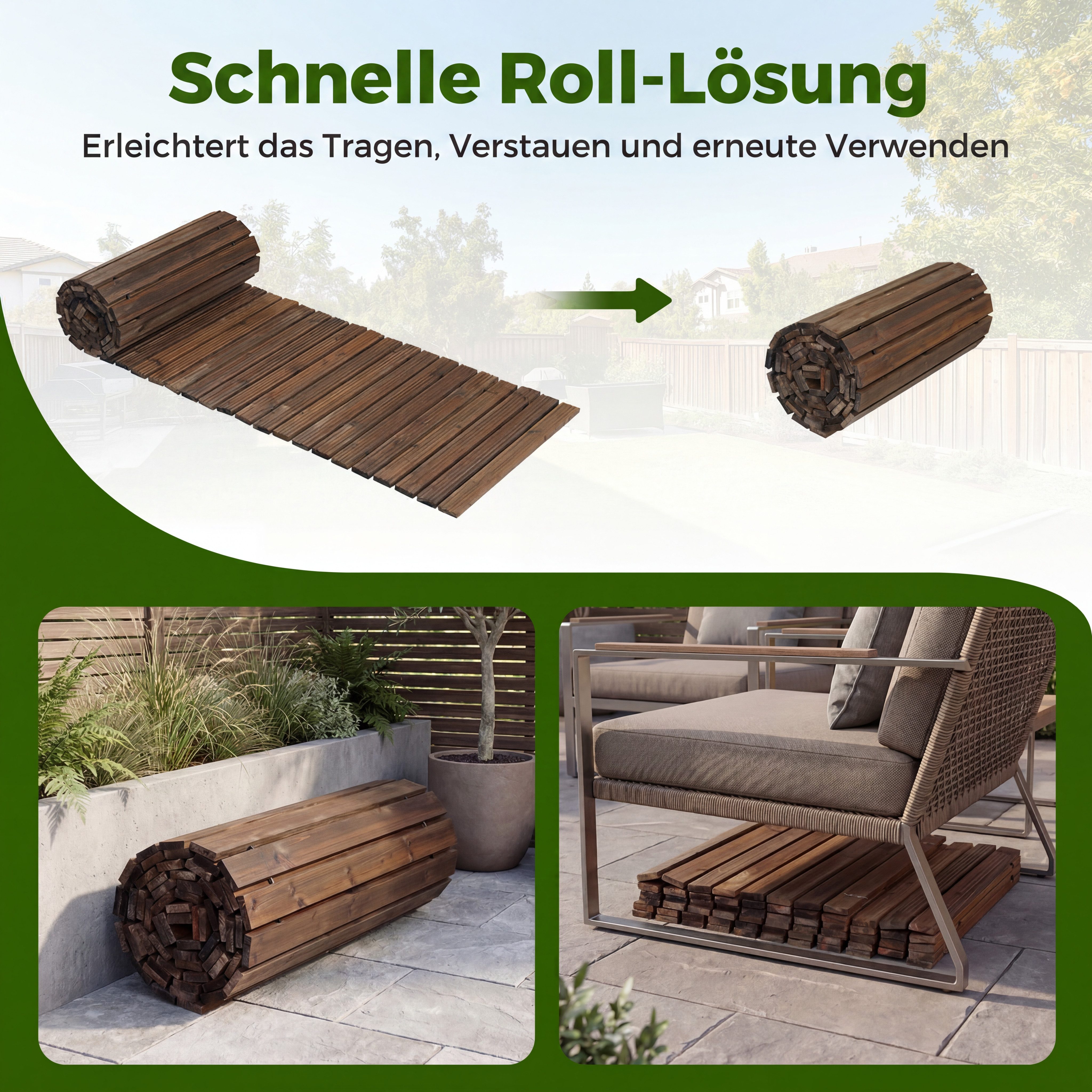 COSTWAY Gartensteg, 55x245 cm, Rollweg Holz, Gartenweg wetterfest, Gehweg