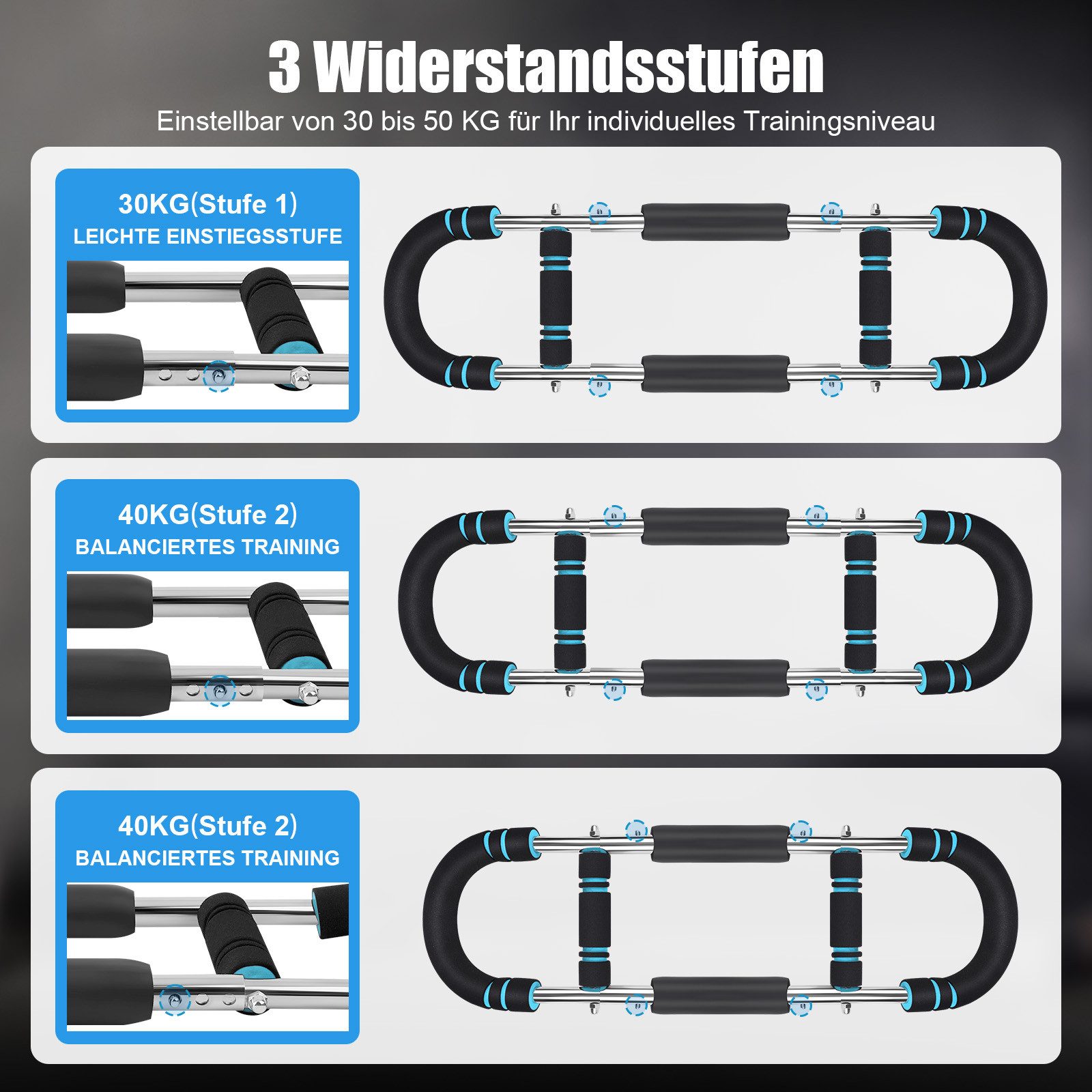 JOYOLEDER Multitrainer Twister Armtrainer Biegehantel, Verstellbares Brust Trainingsgerät &, (Muscle fit Gerät (30-50 kg / 70-110 lb), Tragbarer Power Twister, mit abnehmbarem Design, Trainingsgeräte für Zuhause, Büro & Reise)