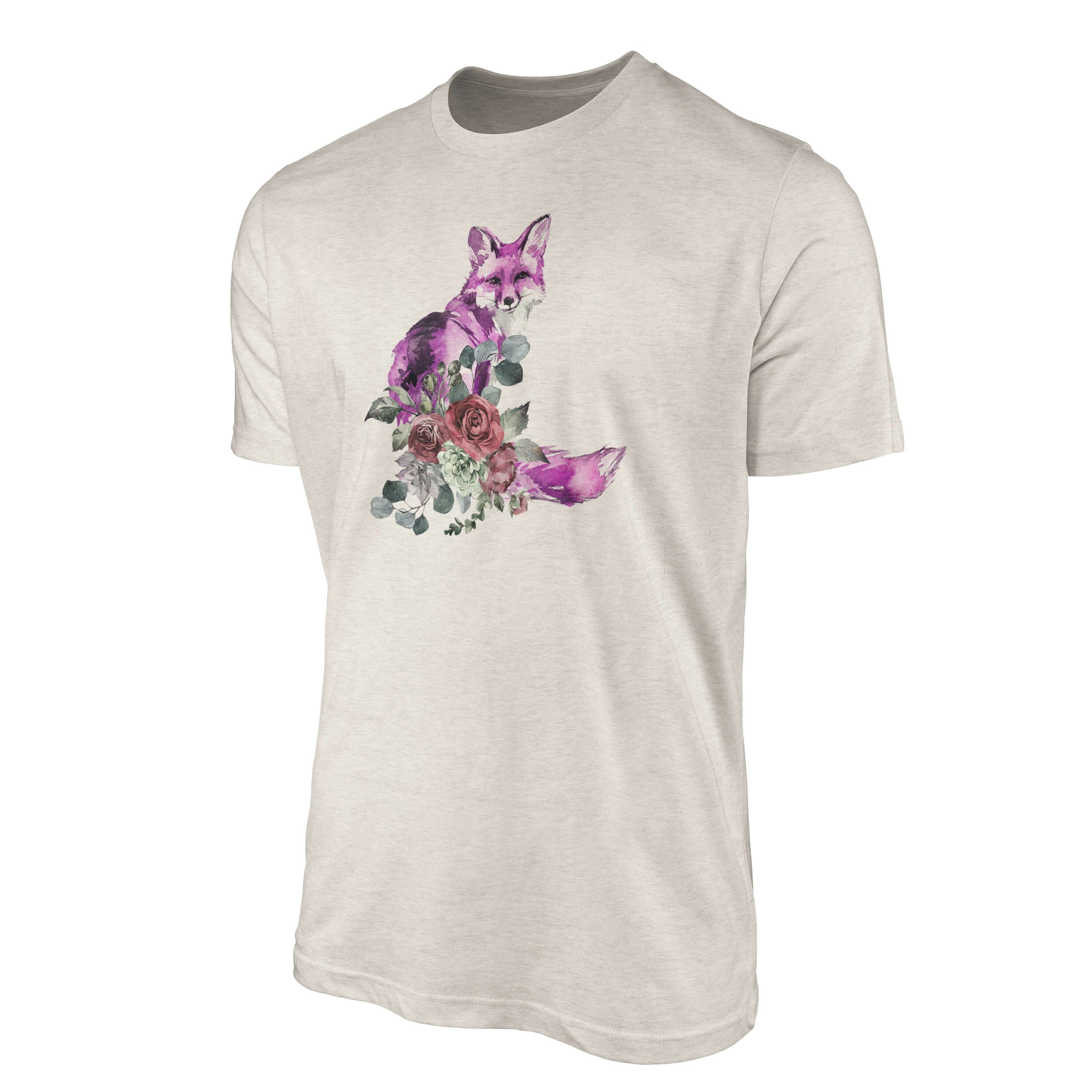 Sinus Art T-Shirt Herren Shirt 100% gekämmte Bio-Baumwolle T-Shirt Aquarell Fuchs Blumen Motiv Nachhaltig Ökomode aus (1-tlg)