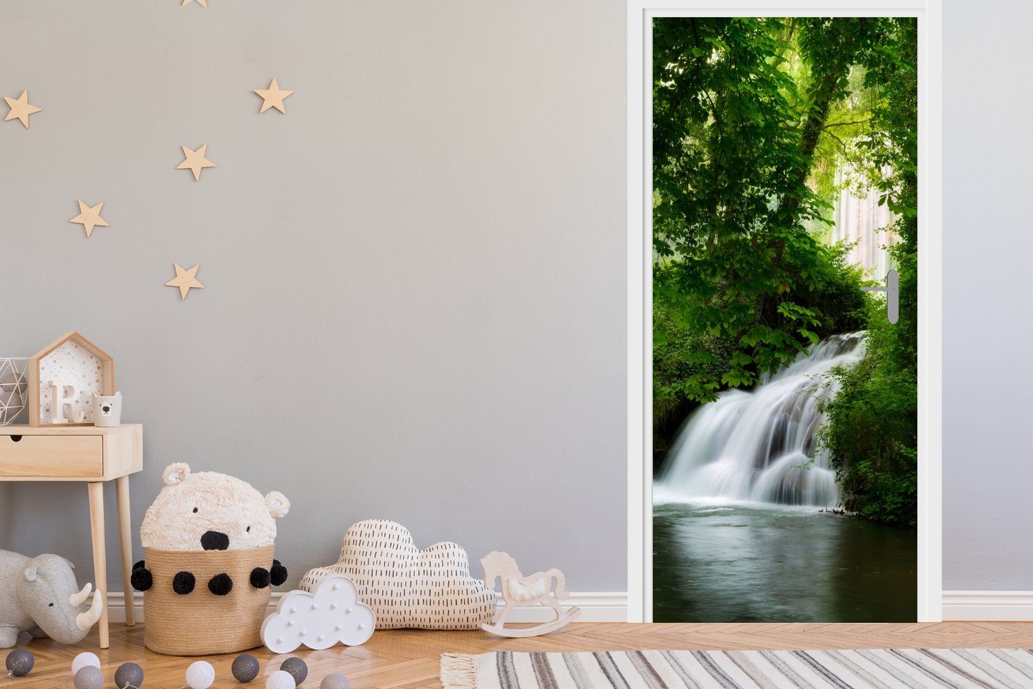 MuchoWow Türtapete Wasserfall - Natur - Grün, Matt, bedruckt, (1 St), Selbstklebende Tapete, Folie für Möbel, 75x205 cm – Bild 3 von 5